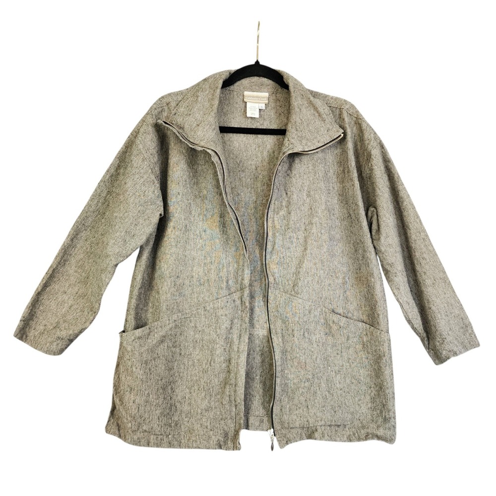 Coldwater Creek Womens Linen Cotton Blend Full Zip Jacket Size Small Tan Layer